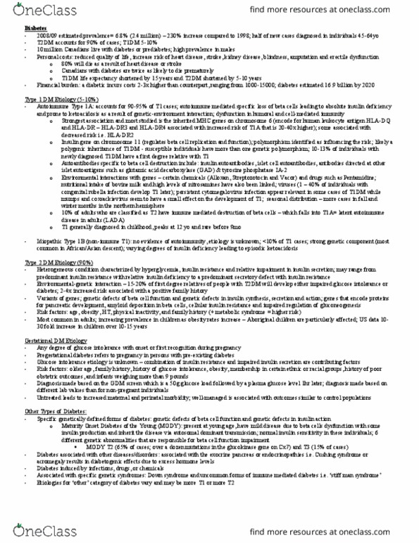 NURSING 2PF3 Lecture Notes - Lecture 4: Latent Autoimmune Diabetes Of Adults, Human Leukocyte Antigen, Impaired Glucose Tolerance thumbnail