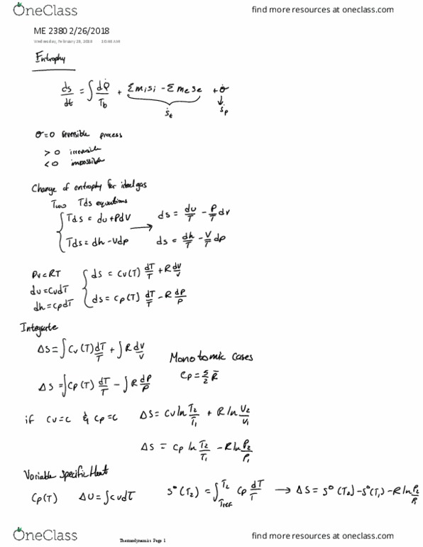 ME 2380 Lecture Notes - Lecture 20: Thermodynamics thumbnail
