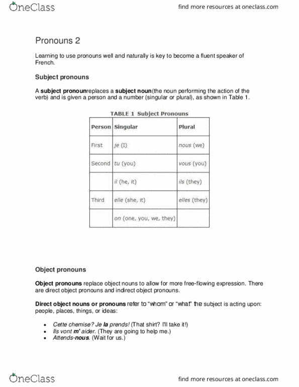 FREN 3051 Lecture Notes - Lecture 7: Chemise, Preposition And Postposition, Infinitive thumbnail