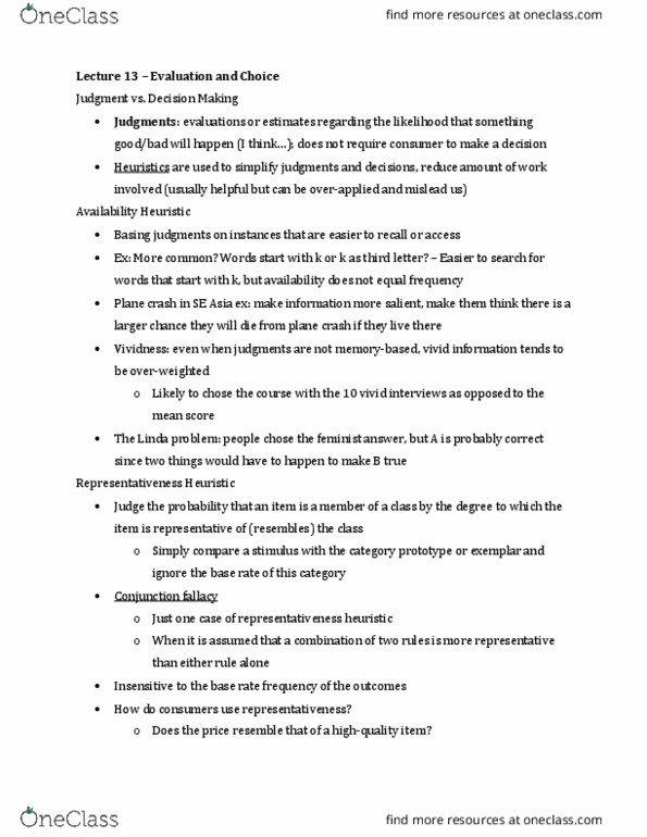 MARK 4100 Lecture Notes - Lecture 13: Representativeness Heuristic, Conjunction Fallacy, Techcrunch thumbnail