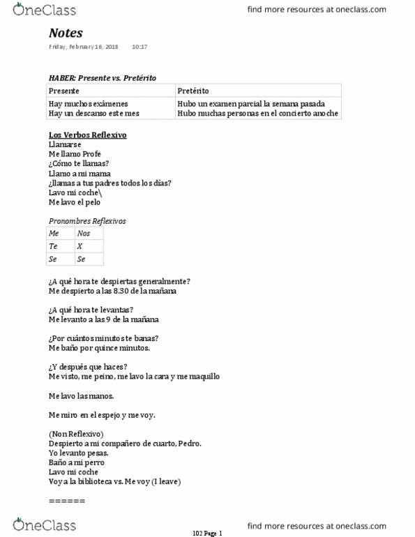 SPAN 102 Lecture Notes - Lecture 14: El Concierto, Profe, Infinitive thumbnail