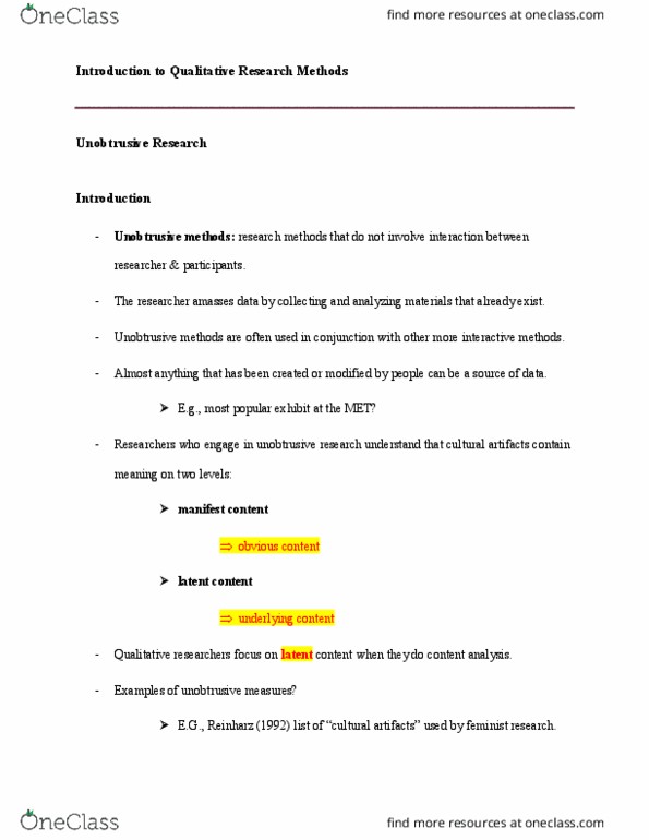 SSCI 2920U Lecture Notes - Lecture 5: Content Analysis, Ethnography, Google Maps thumbnail