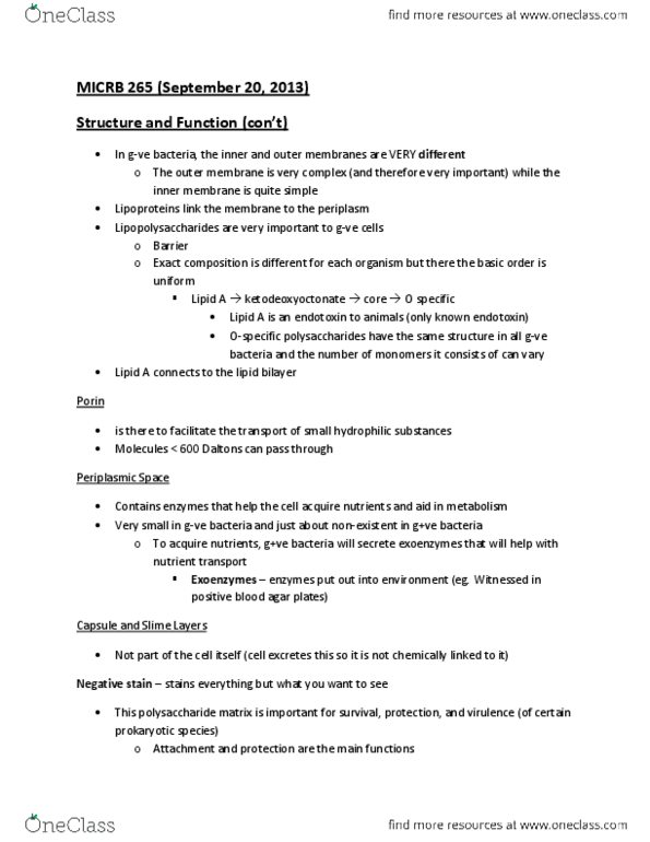 MICRB265 Lecture Notes - Clostridium, Growth Medium, Endospore thumbnail