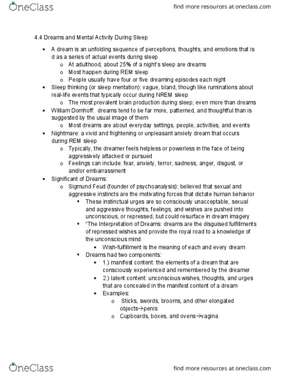 PSYC 201 Chapter Notes - Chapter 4.4: Non-Rapid Eye Movement Sleep, Unconscious Mind, Robert Mccarley thumbnail