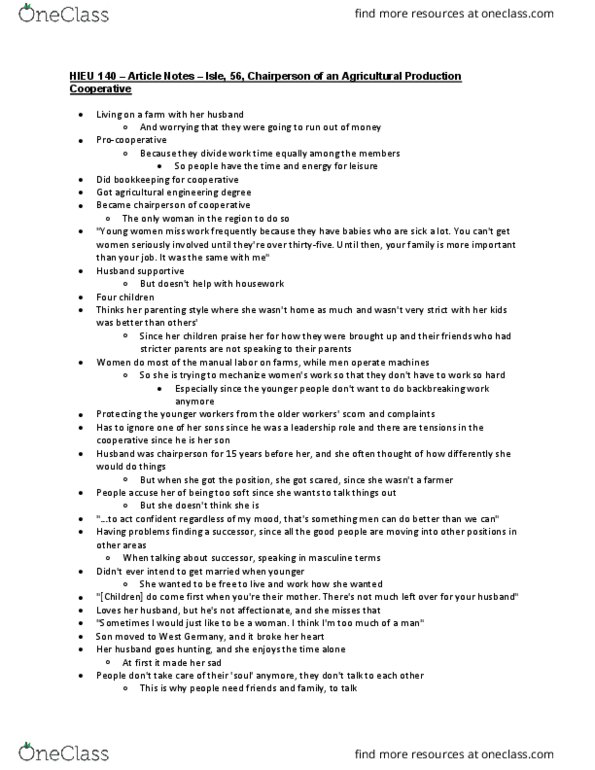 HIEU 140 Chapter Notes - Chapter Article Notes: Agricultural Engineering thumbnail