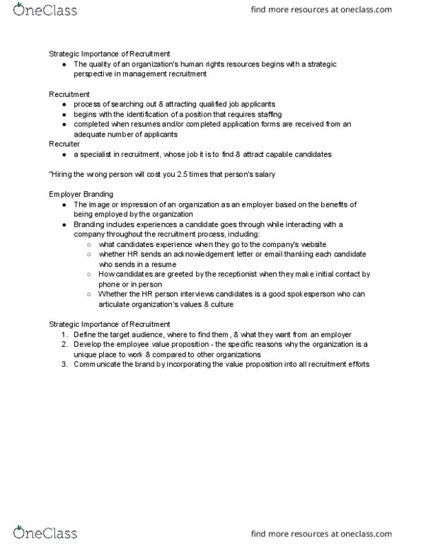 MHR 523 Lecture Notes - Lecture 5: Executive Search, Absenteeism, Essential Selection thumbnail