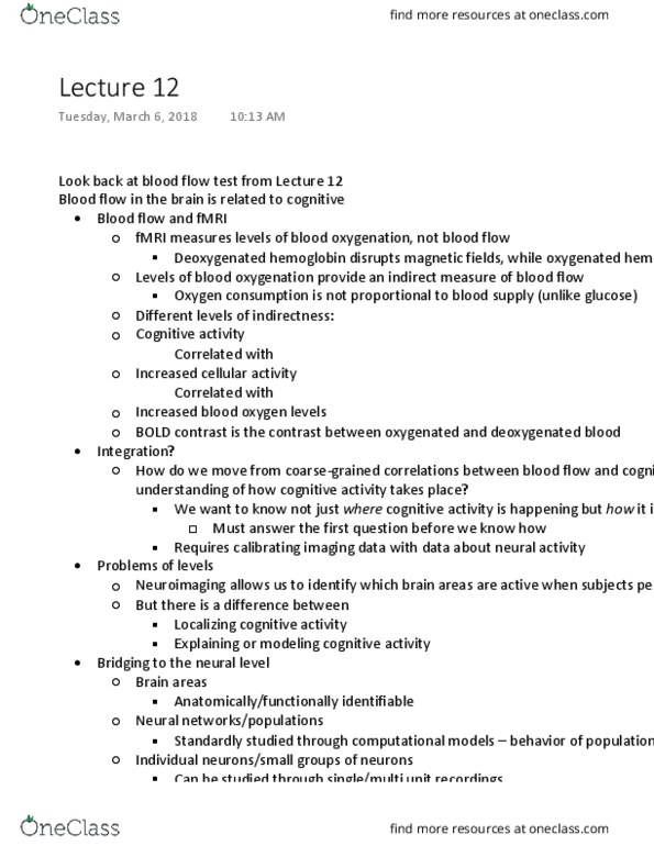 L64 PNP 200 Lecture Notes - Lecture 12: Neural Correlates Of Consciousness, Pulse Oximetry, Hemoglobin thumbnail