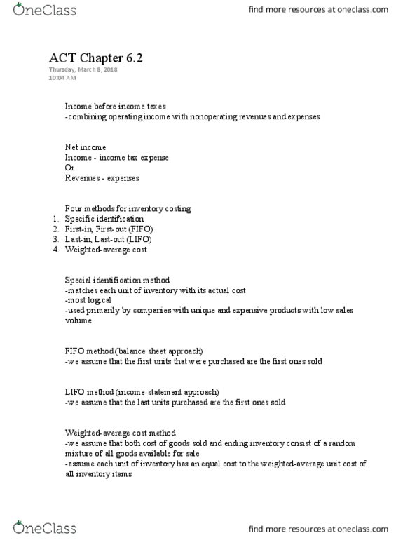 ACT 205 Chapter Notes - Chapter 6.2: Weighted Arithmetic Mean, Net Income thumbnail