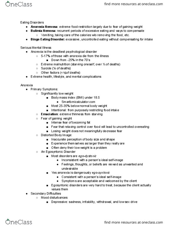 PSYCH 270 Lecture Notes - Lecture 12: Obsessive–Compulsive Disorder, Binge Eating Disorder, Binge Eating thumbnail