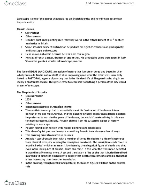 ARTH 2600 Lecture Notes - Lecture 7: Claude Lorrain, Nicolas Poussin, Thomas Gainsborough thumbnail