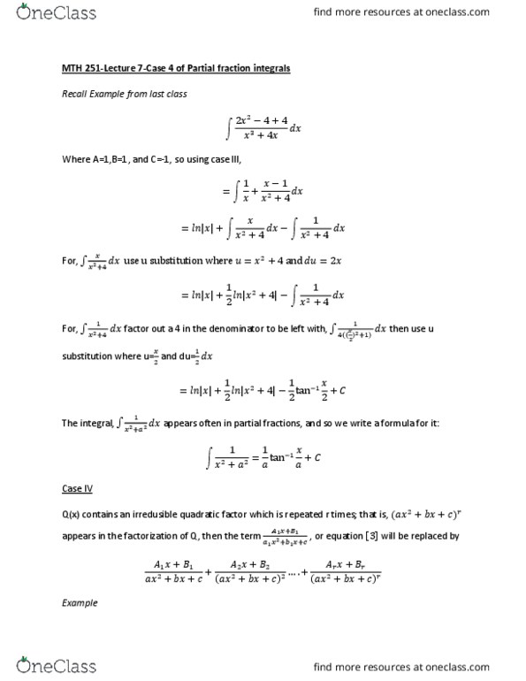 MTH 251 Lecture Notes - Lecture 7: Partial Fraction Decomposition thumbnail