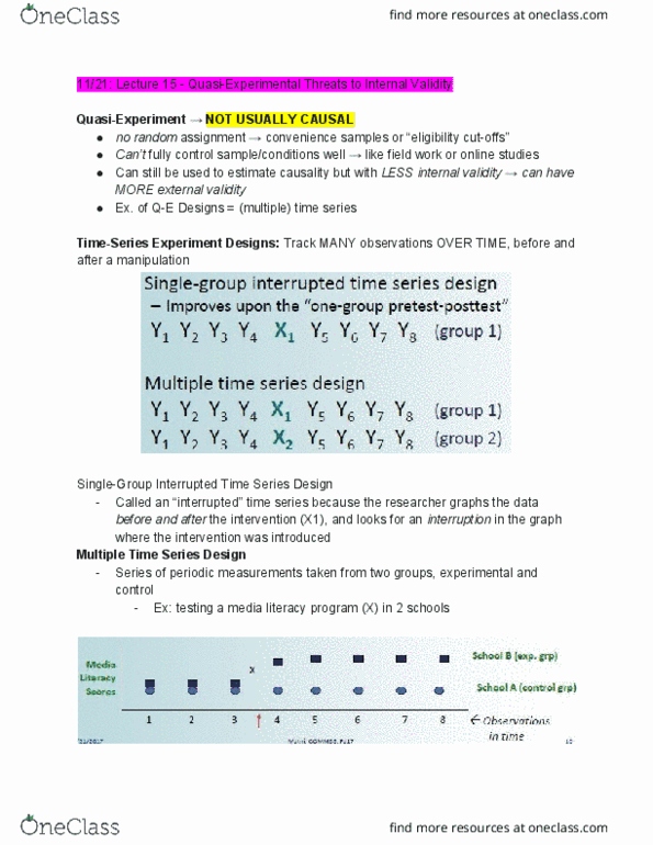 COMM 88 Lecture Notes - Lecture 15: Time Series, Internal Validity, Random Assignment thumbnail