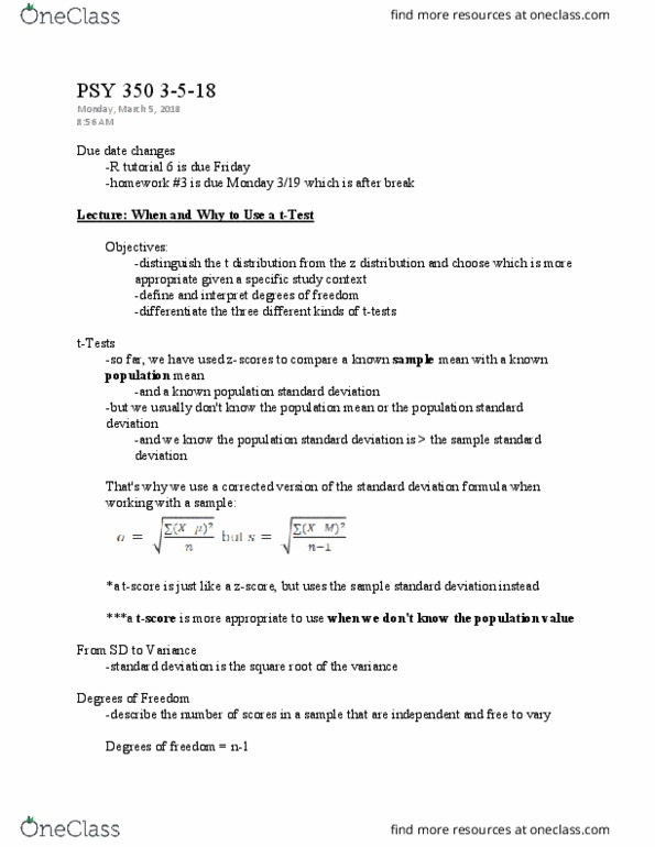 PSY 350 Lecture Notes - Lecture 30: Standard Deviation, Psy, Central Limit Theorem thumbnail