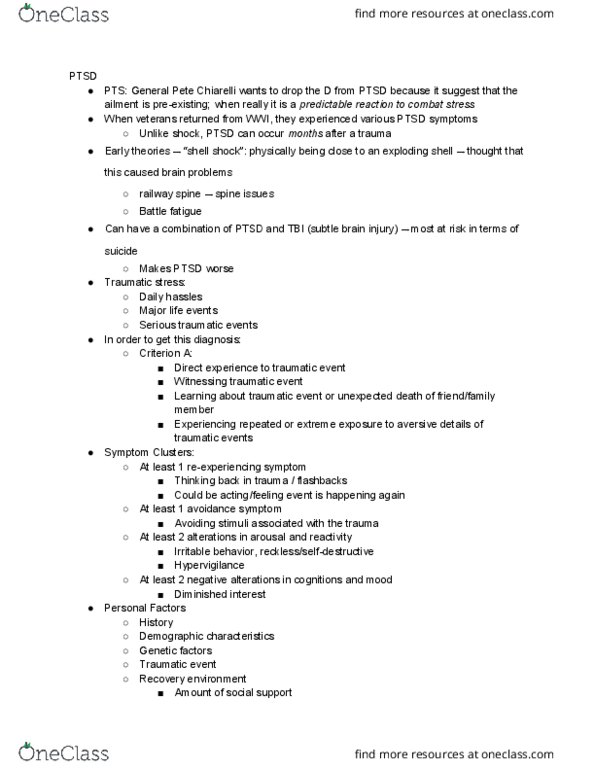 BB H 432 Lecture Notes - Lecture 7: Railway Spine, Posttraumatic Stress Disorder, Hypervigilance thumbnail