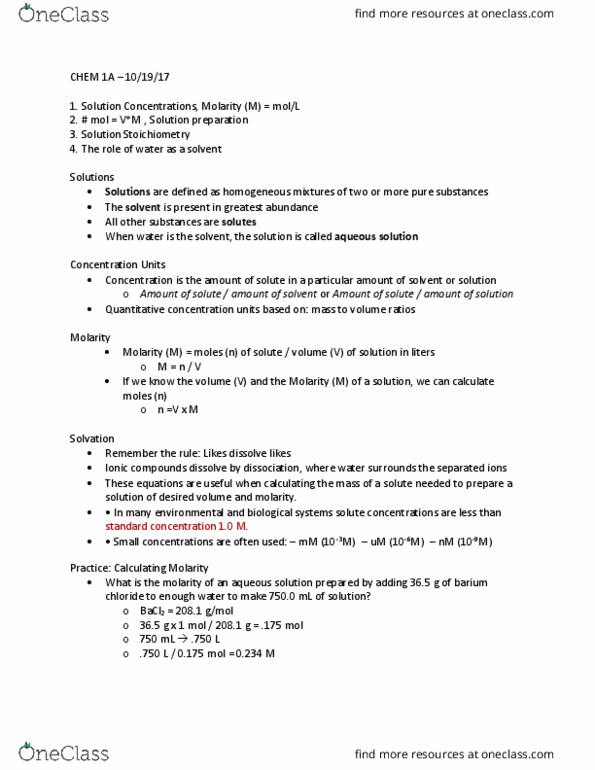 CHEM 001A Lecture Notes - Lecture 6: Barium Chloride, Solvation, Stoichiometry thumbnail