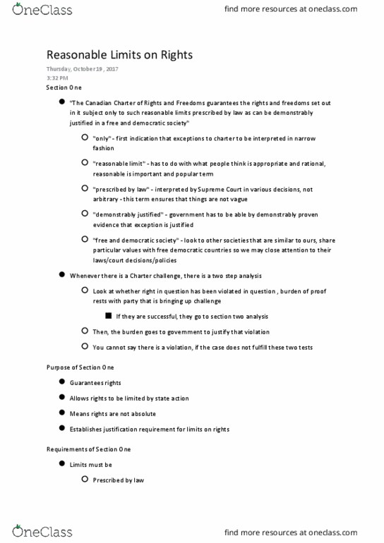 Law 2101 Lecture Notes - Lecture 10: Narcotic Control Act, Section 33 Of The Canadian Charter Of Rights And Freedoms thumbnail