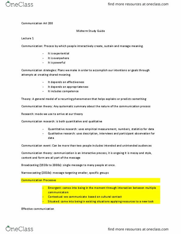 M Is For Mpowering Madison >> Com Arts 200 Study Guide Spring 2018 Midterm Communication M Is For Mpowering Madison >> Com Arts 200 Study Guide Spring 2018 Midterm Communication