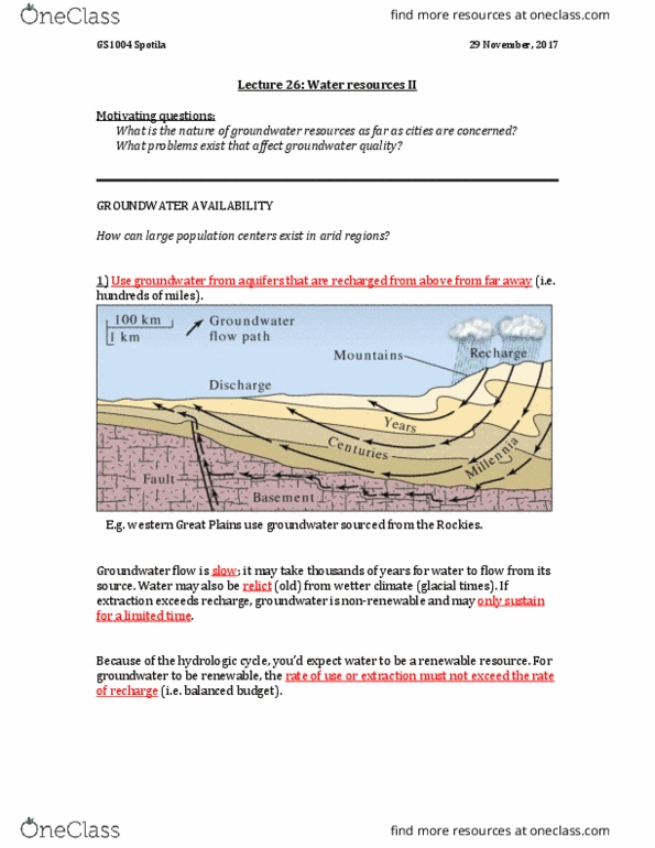 GEOS 1004 Lecture Notes - Lecture 26: Water Cycle, Aquifer, Arsenic thumbnail