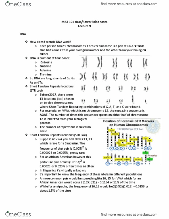 MAT 101 Lecture Notes - Lecture 9: Microsatellite, Allele Frequency, Partial Oxidation thumbnail