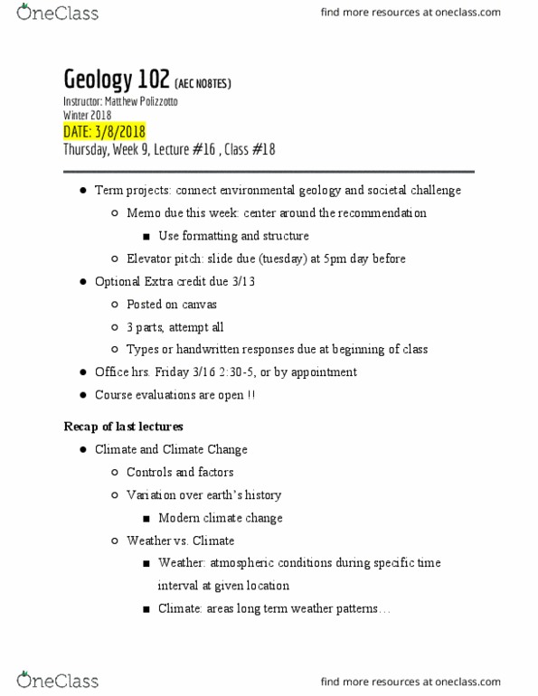 GEOL 102 Lecture Notes - Lecture 16: Environmental Geology, Elevator Pitch, Ice Crystals thumbnail