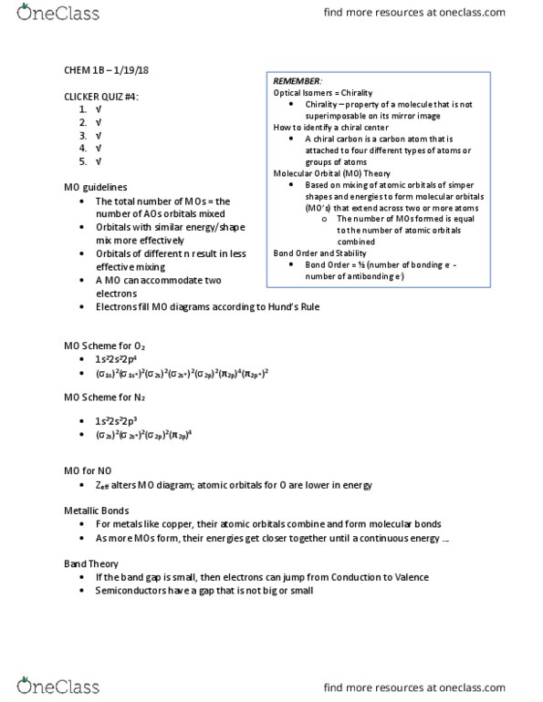 CHEM 001B Lecture Notes - Lecture 5: Molecular Orbital Theory, Molecular Orbital Diagram, Antibonding Molecular Orbital thumbnail