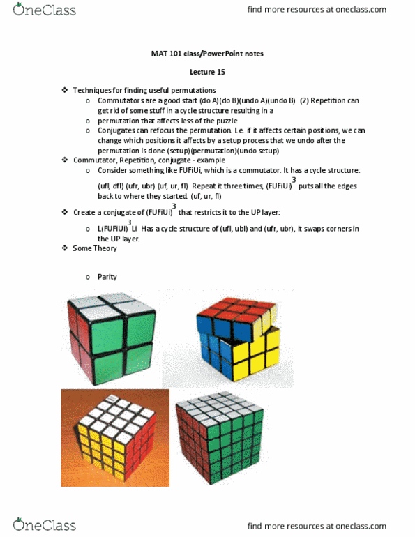 MAT 101 Lecture Notes - Lecture 15: Rubik'S Cube thumbnail