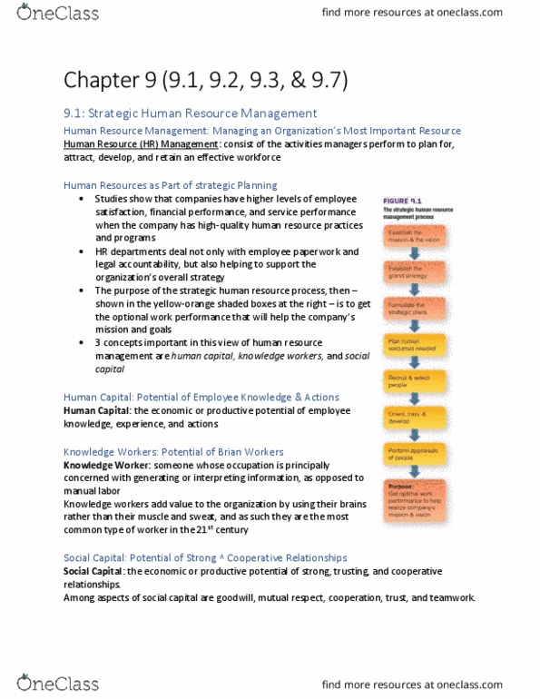 MGT-2010 Chapter Notes - Chapter 9: Human Resource Management, Knowledge Worker, Social Capital thumbnail