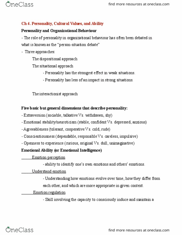 ADM 2336 Lecture Notes - Lecture 3: Extraversion And Introversion, Conscientiousness, Negative Affectivity thumbnail