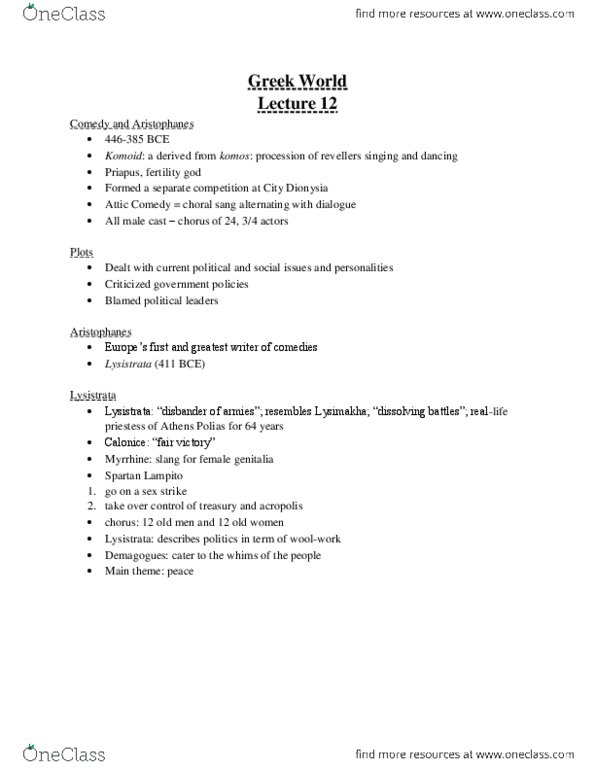 AR104 Lecture Notes - Lecture 12: Sarissa, Doric Order, Larnax thumbnail