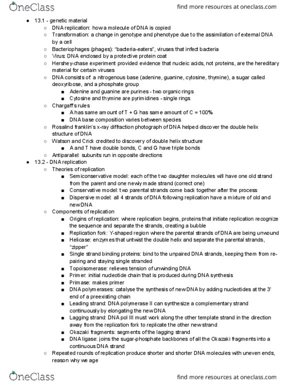 BILD 1 Chapter Notes - Chapter 13: Dna Polymerase Iii Holoenzyme, Okazaki Fragments, Dna Ligase thumbnail