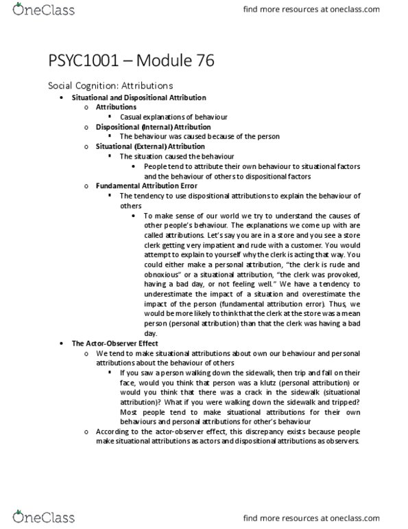 PSYC 1001 Chapter Notes - Chapter 76: Fundamental Attribution Error thumbnail