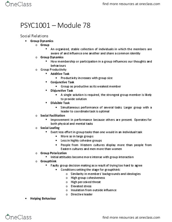 PSYC 1001 Chapter Notes - Chapter 78: Group Cohesiveness, Divisor, Relational Aggression thumbnail