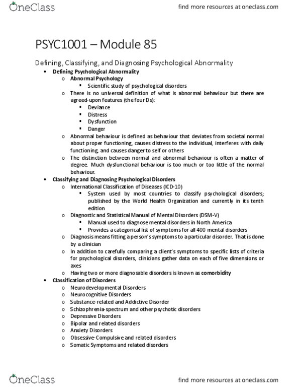 PSYC 1001 Chapter Notes - Chapter 85: World Health Organization, Dissociative Disorder thumbnail
