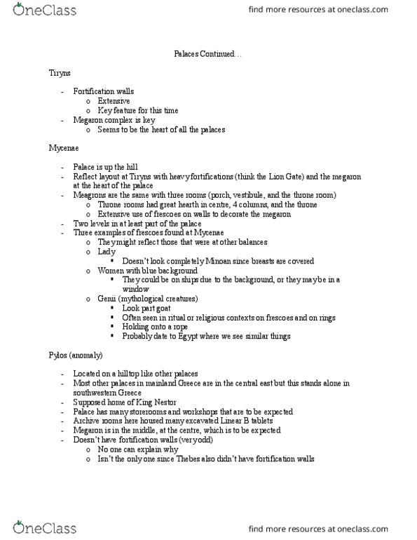 CLST 303 Lecture Notes - Lecture 16: Megaron, Tiryns, Lion Gate thumbnail
