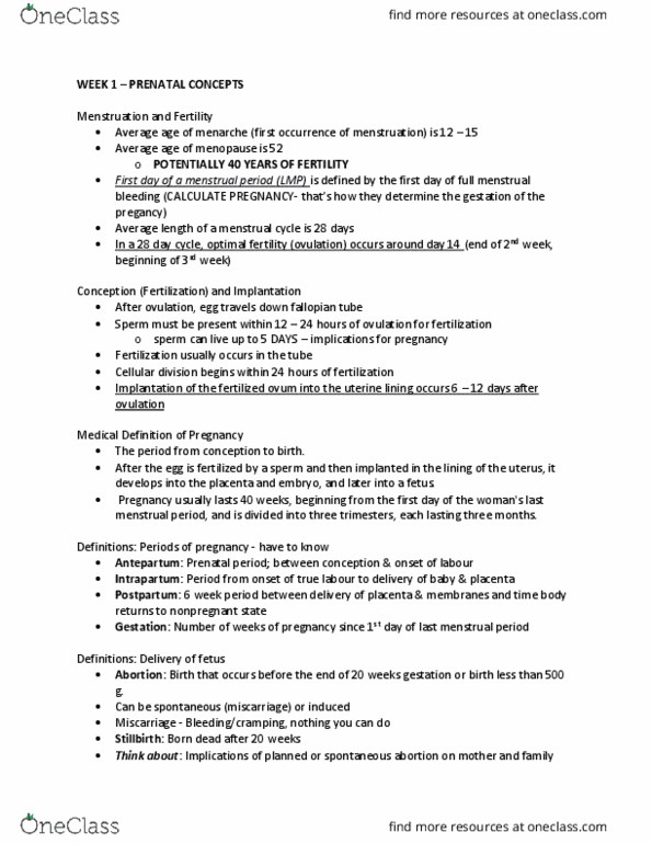 NSE 31A/B Lecture Notes - Lecture 1: Born Dead, Ovulation, Miscarriage thumbnail