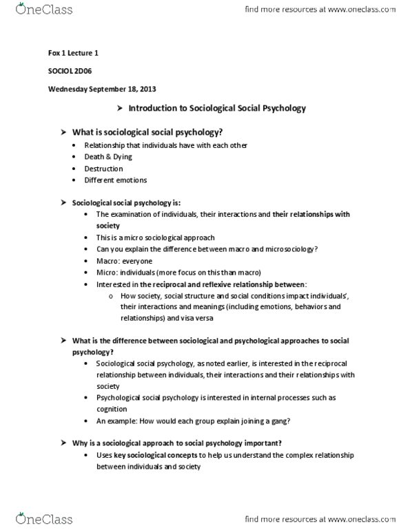 SOCIOL 2D06 Lecture Notes - Argot, The Sociological Imagination, Microsociology thumbnail