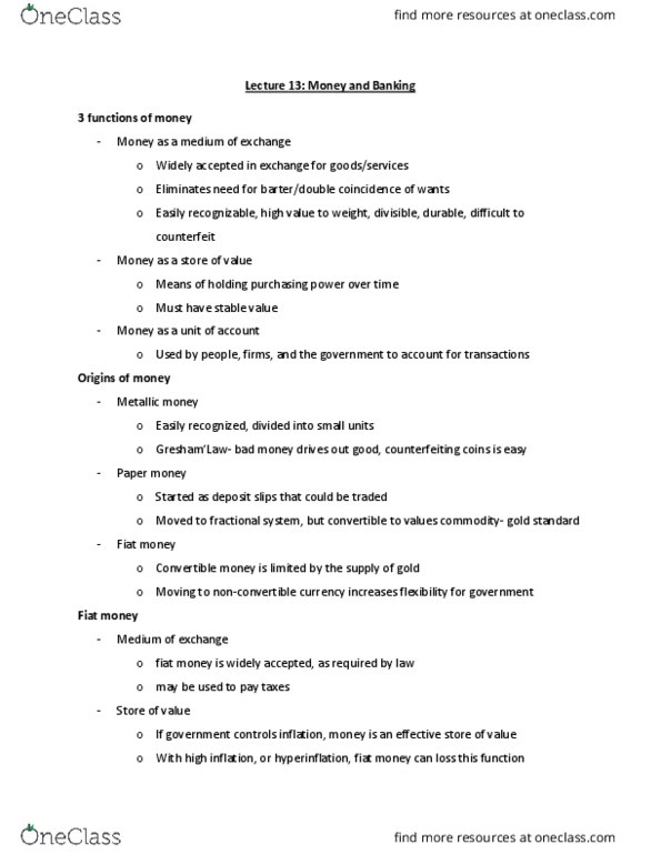 EC140 Lecture Notes - Lecture 13: Fiat Money, Money Supply, Commercial Bank thumbnail