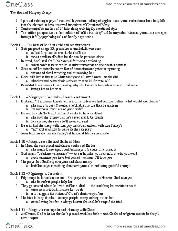 ENGLISH 45A Chapter Notes - Chapter 1: Margery Kempe thumbnail