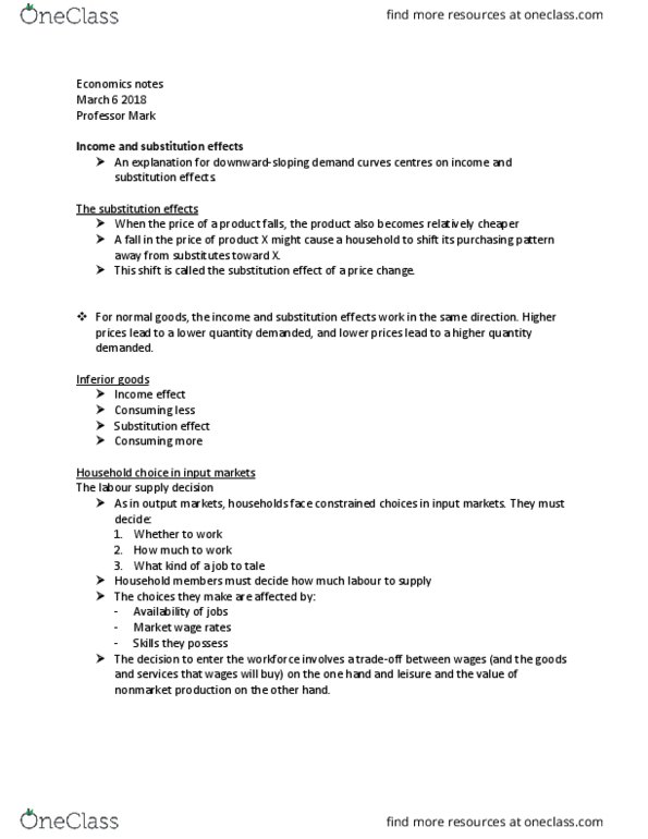 ECO 1302 Lecture Notes - Lecture 10: Normal Good, Opportunity Cost thumbnail