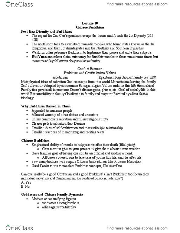 MMW 12 Lecture Notes - Lecture 10: Chinese Buddhism, Filial Piety, Taoism thumbnail