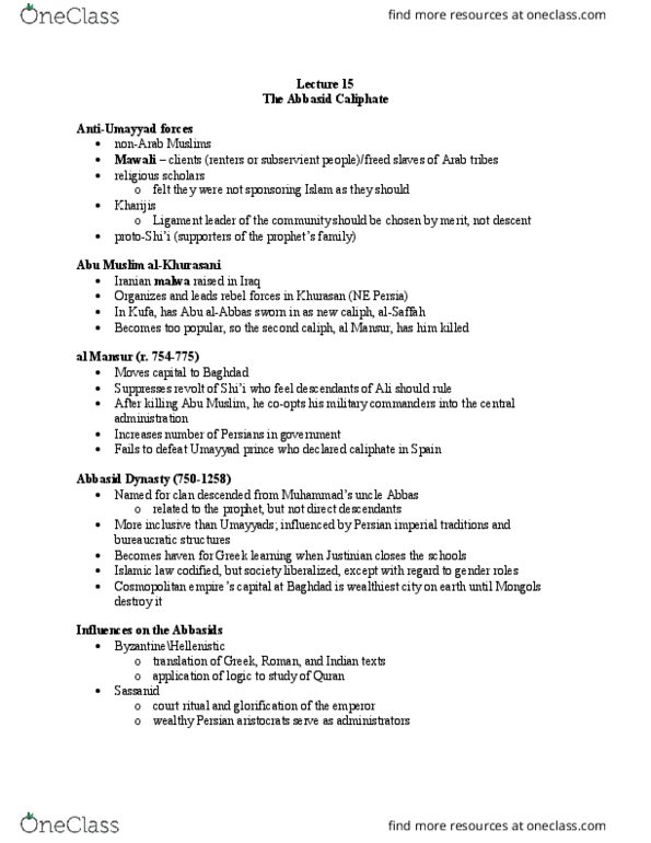 MMW 12 Lecture Notes - Lecture 15: Abbasid Caliphate, Abu Muslim, Mawla thumbnail