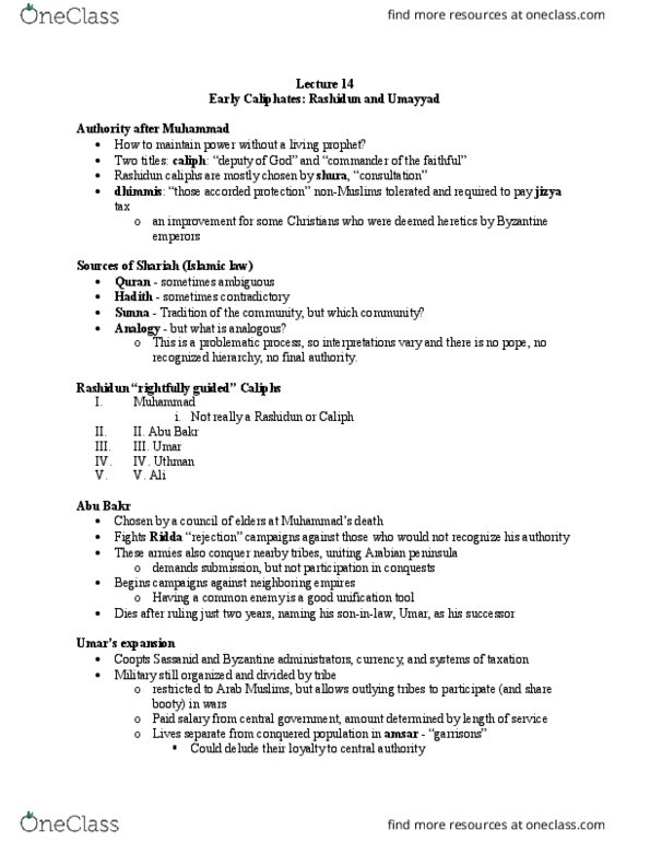 MMW 12 Lecture Notes - Lecture 14: Arabian Peninsula, Amsar, Jizya thumbnail