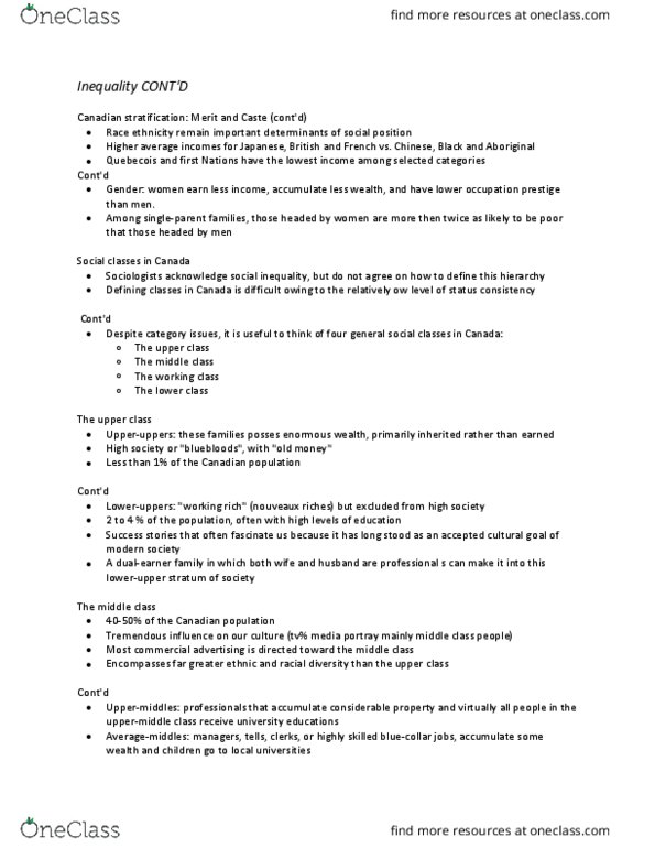 SOC 1105 Lecture Notes - Lecture 4: Upper Class, Nobility, Social Inequality thumbnail