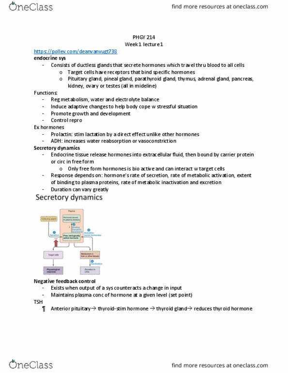 PHGY 214 Lecture Notes - Lecture 1: Parathyroid Gland, Thyroid, Pituitary Gland thumbnail