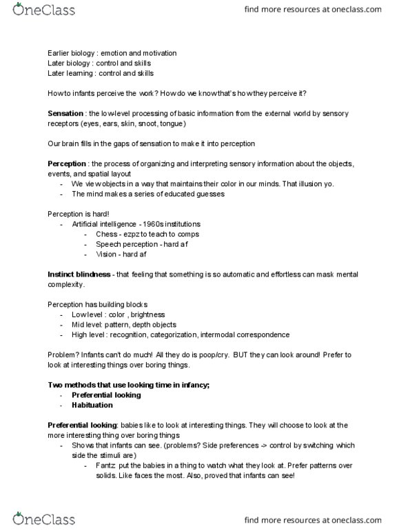 PSYC 101 Lecture Notes - Lecture 6: Depth Perception, Color Vision, Speech Perception thumbnail