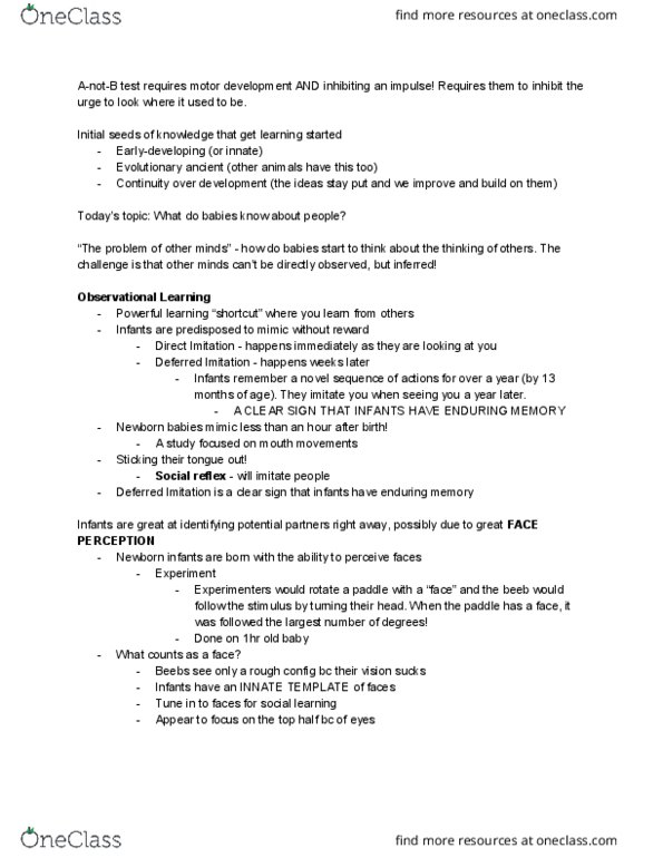 PSYC 101 Lecture Notes - Lecture 8: Face Perception, Observational Learning, Habituation thumbnail