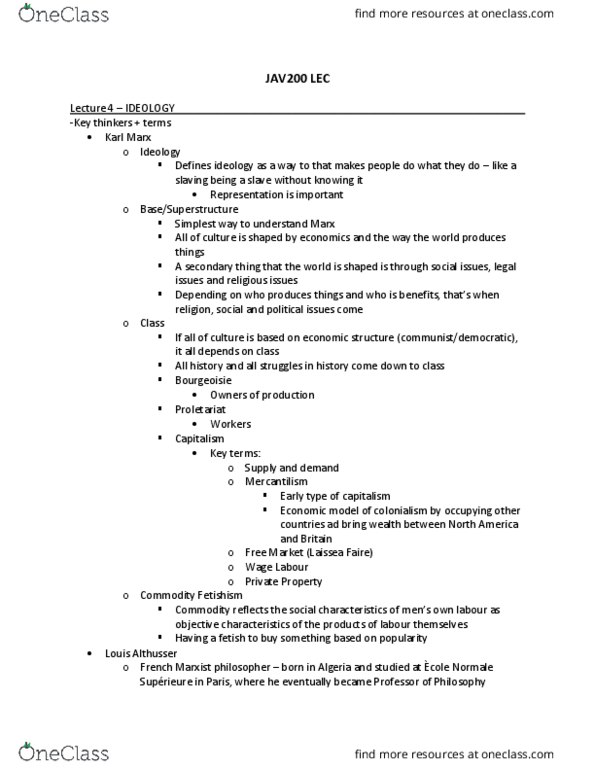 JAV200H1 Lecture Notes - Lecture 4: Louis Althusser, Economic Model, Mercantilism thumbnail