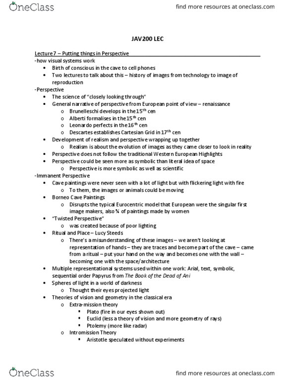 JAV200H1 Lecture Notes - Lecture 7: Visual Perception, Cartesian Coordinate System, Filippo Brunelleschi thumbnail