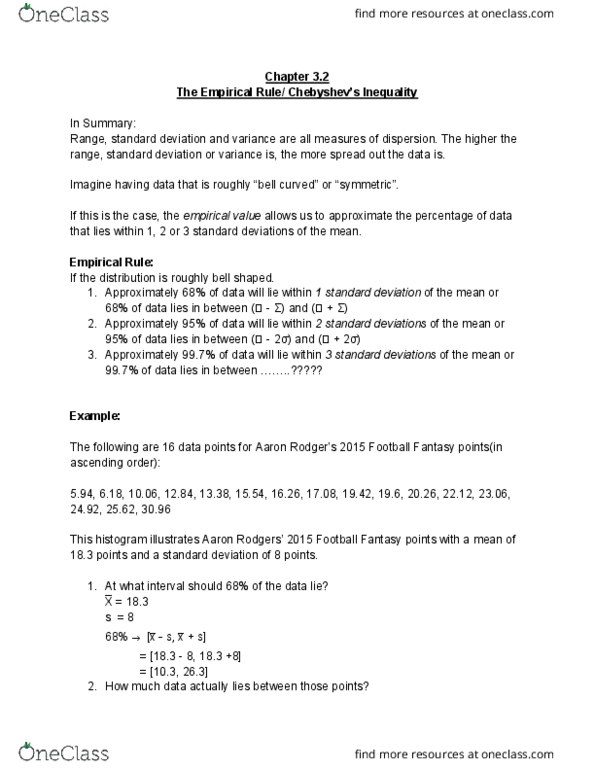 MATH 1F92 Lecture Notes - Lecture 7: Aaron Rodgers, Standard Deviation thumbnail