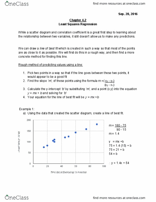 MATH 1F92 Chapter Notes - Chapter 4.2: Scatter Plot, Dependent And Independent Variables thumbnail